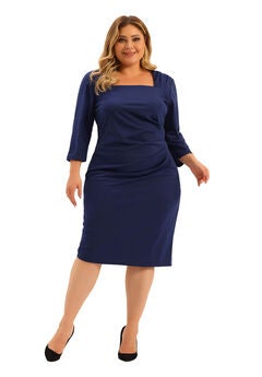 Square Neck Ruched Bodycon Sheath Dress