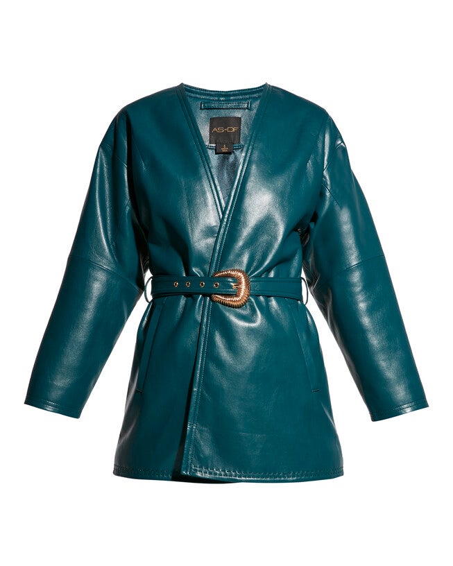 Jasper Recycled Leather Coat, Fuel / Forest Green, hi-res image number null
