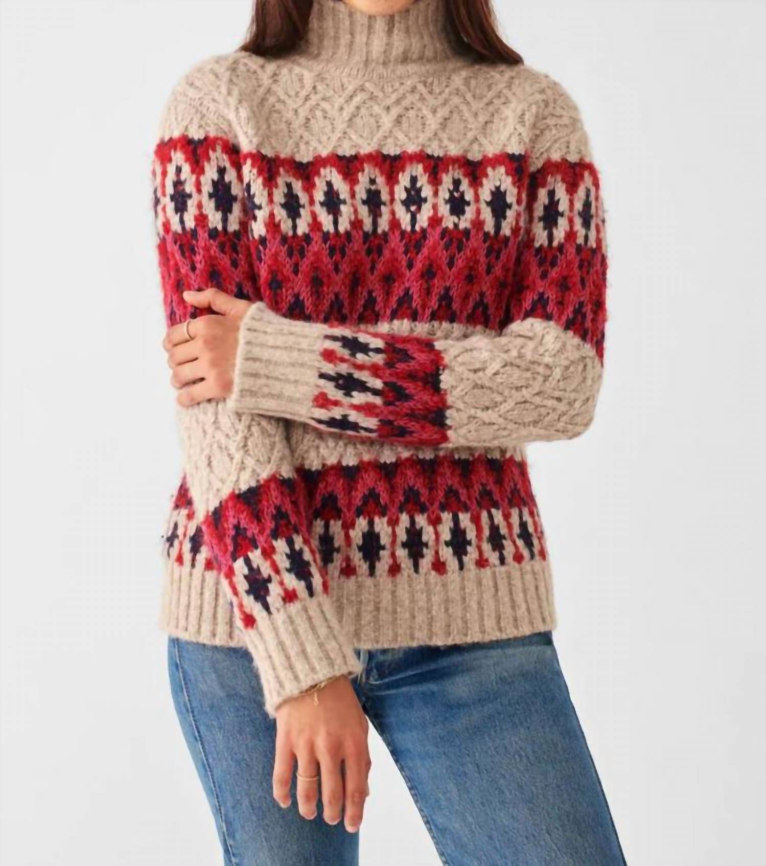 FROST FAIRISLE TURTLENECK SWEATER IN FESTIVE POP, Festive Pop / Beige, hi-res image number 0