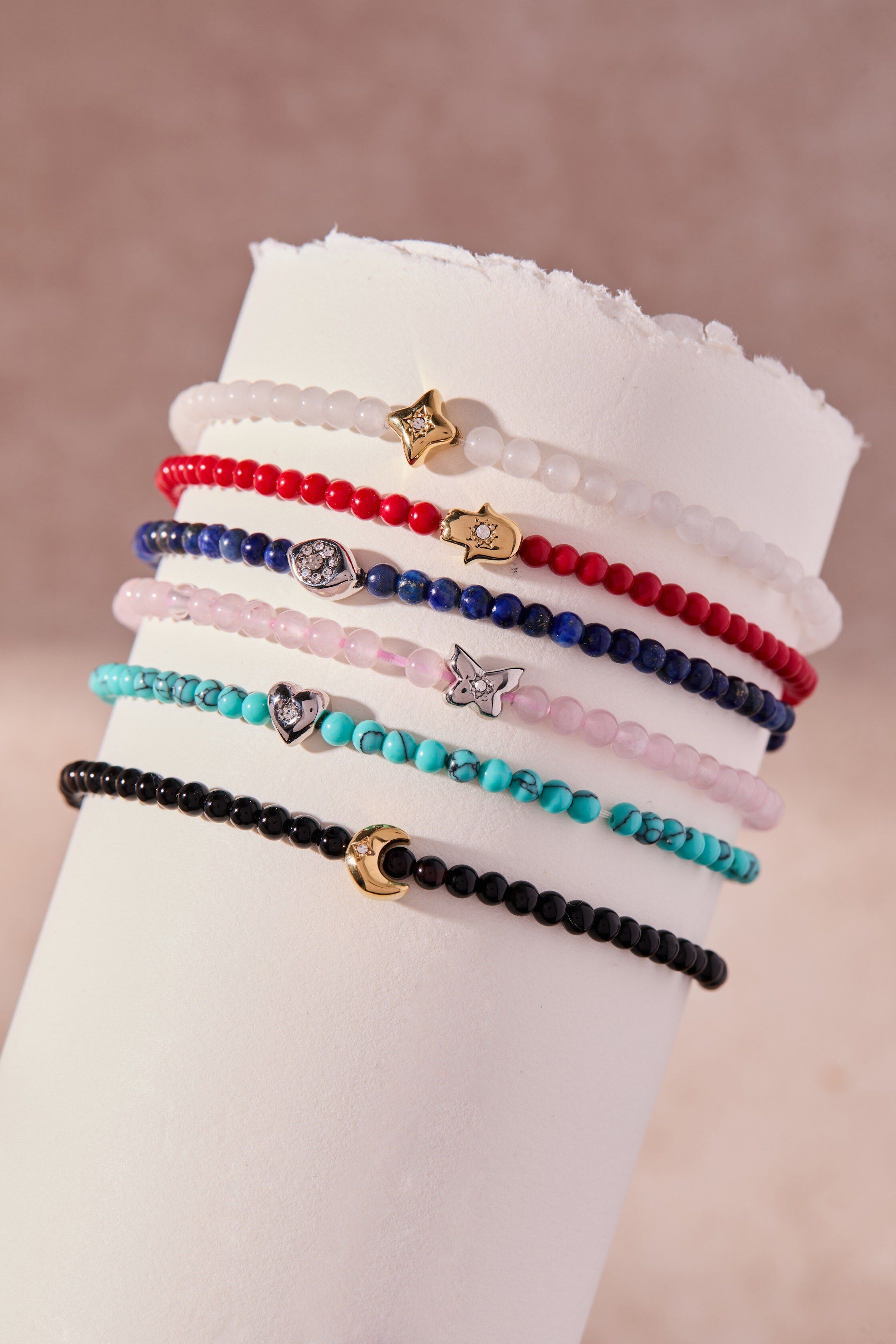 Hamsa Coral Mini Stretch Bracelet, Coral / Coral, alternate image number 2