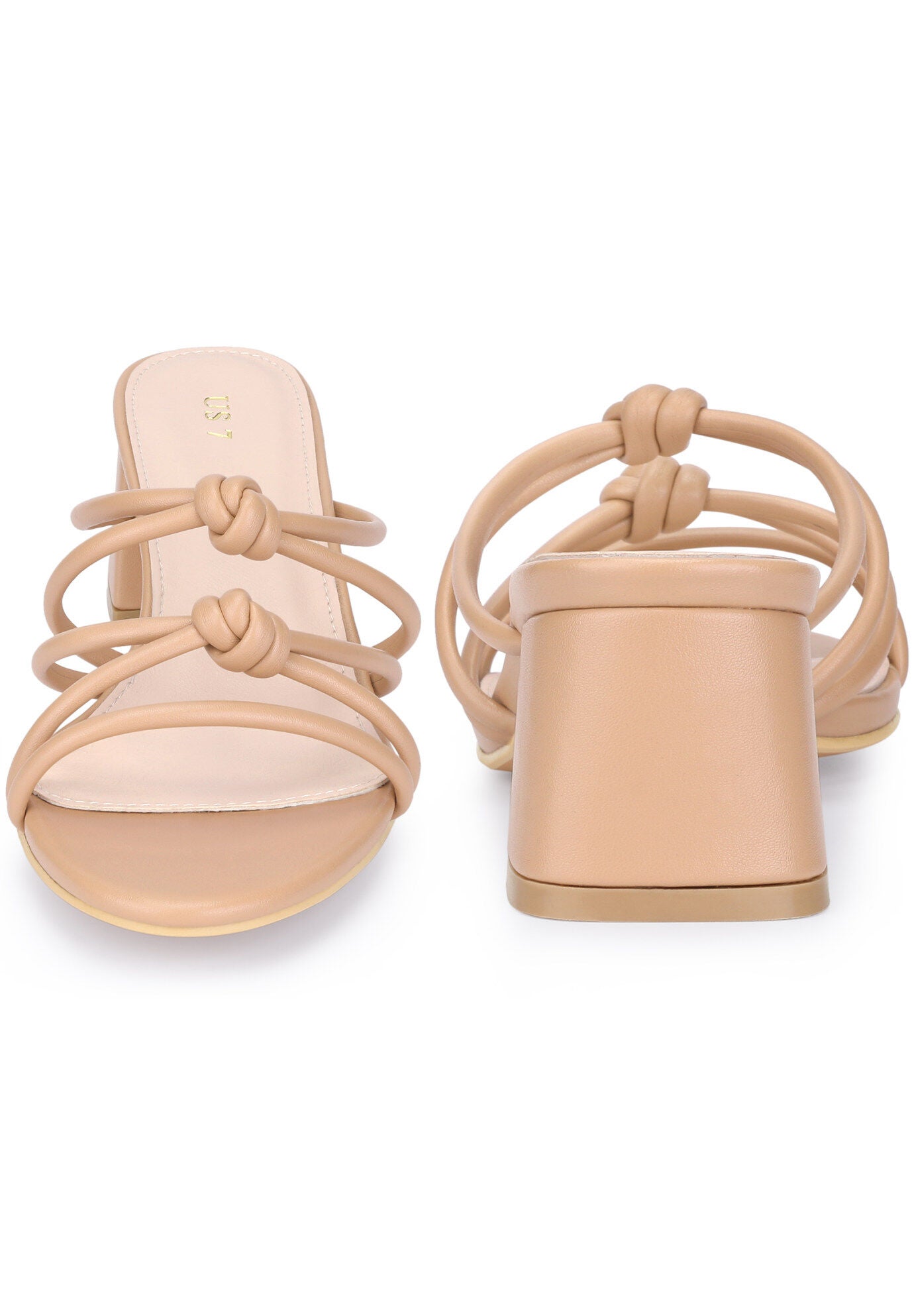 Strappy Knotted Block Heel Slide Sandals, Nude / Beige, alternate image number 1