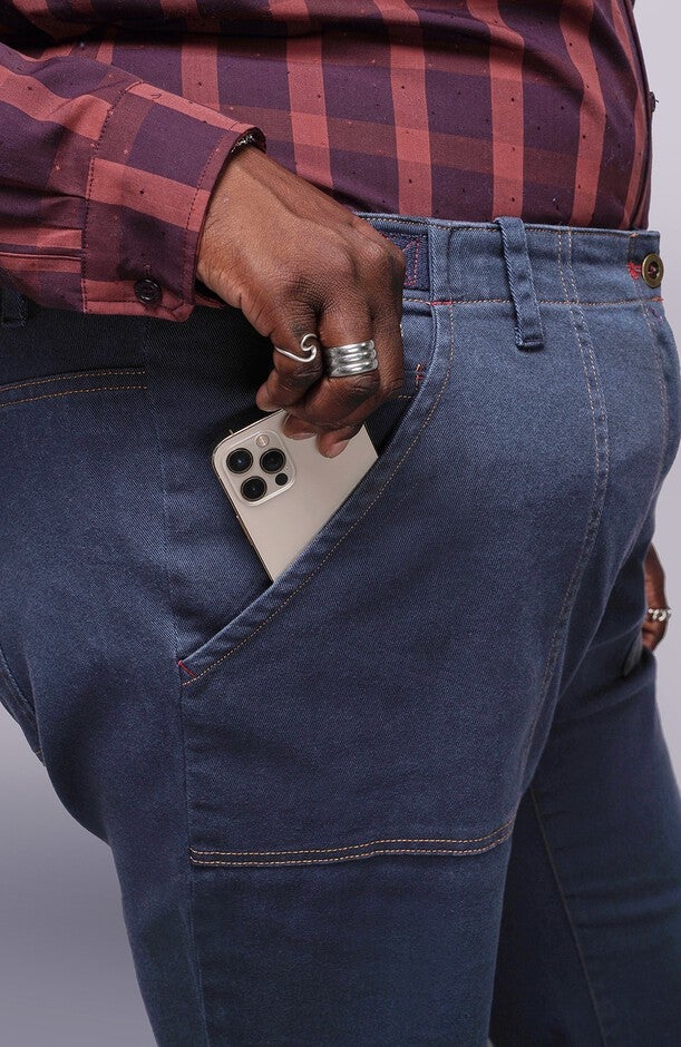 The Essential Denim Utility Pant, Navy / Medium Wash, alternate image number 4