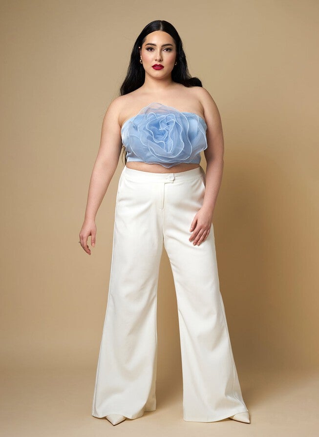 CAMELLIA 3D FLOWER STRAPLESS TOP - CORNFLOWER, Blue / Cornflower Blue, alternate image number null