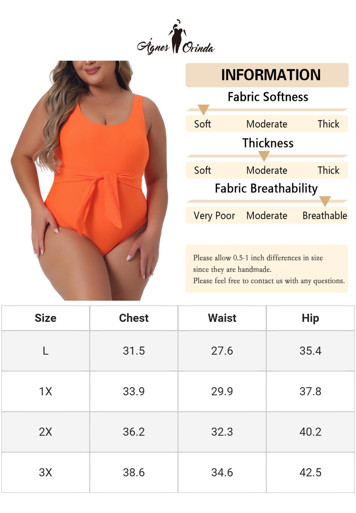 Bikini Swimsuit Flattering High Waisted, Orange / Orange, alternate image number 4