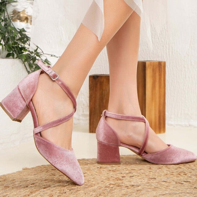 DOLLY - ROSE VELVET HEELS, ROSE / Pink, alternate image number 1