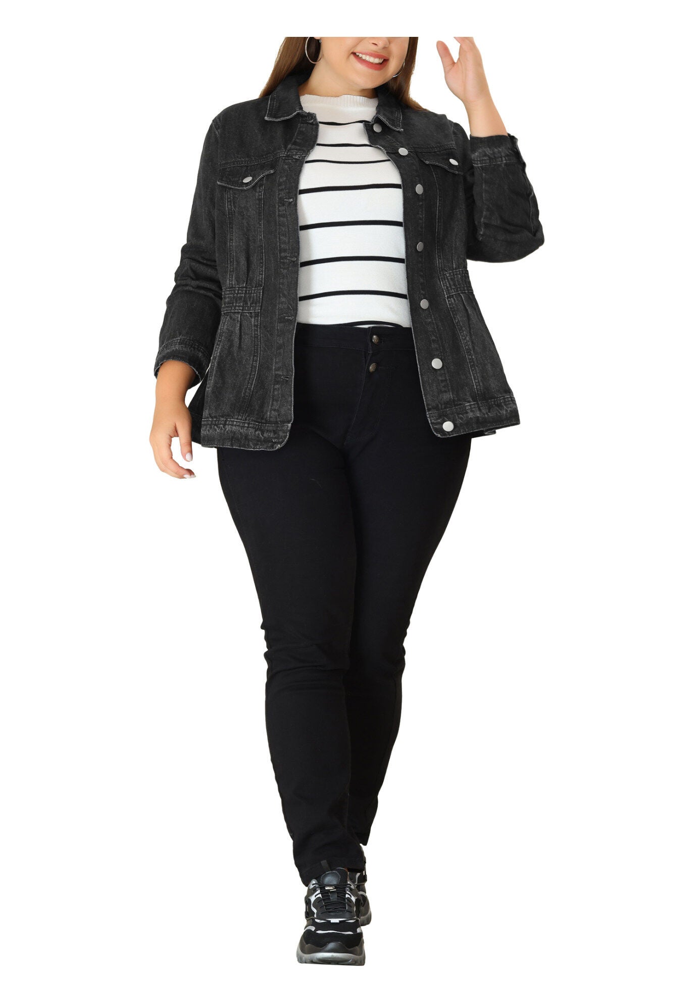 CLASSIC WASHED FRONT JEAN DENIM JACKET, Black / Black, alternate image number 1