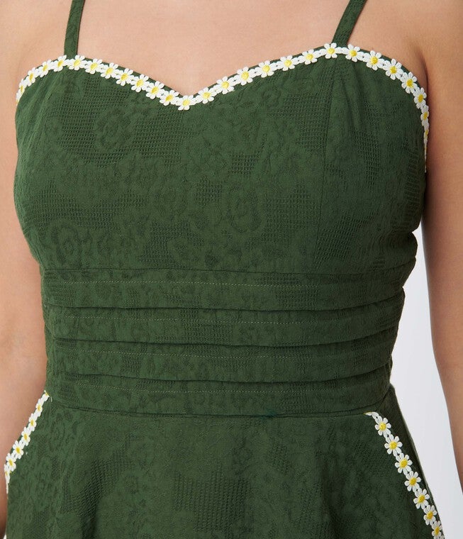 Unique Vintage Green Follow Your Heart Fit & Flare Dress, Green / Forest Green, alternate image number 1