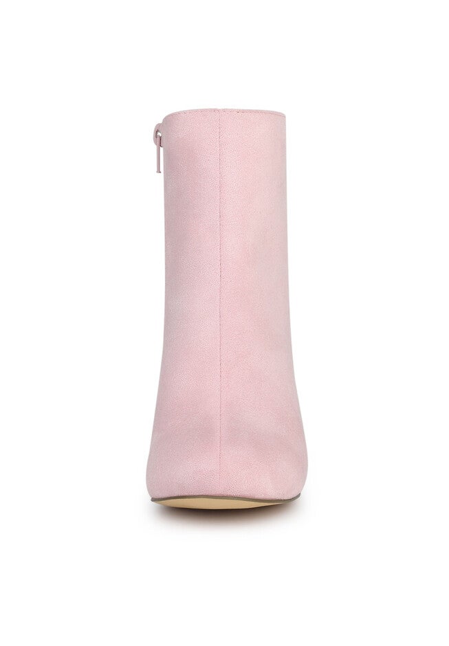 ROUND TOE SIDE ZIPPER BLOCK HEEL ANKLE BOOTS, Pink / Pink, alternate image number 1