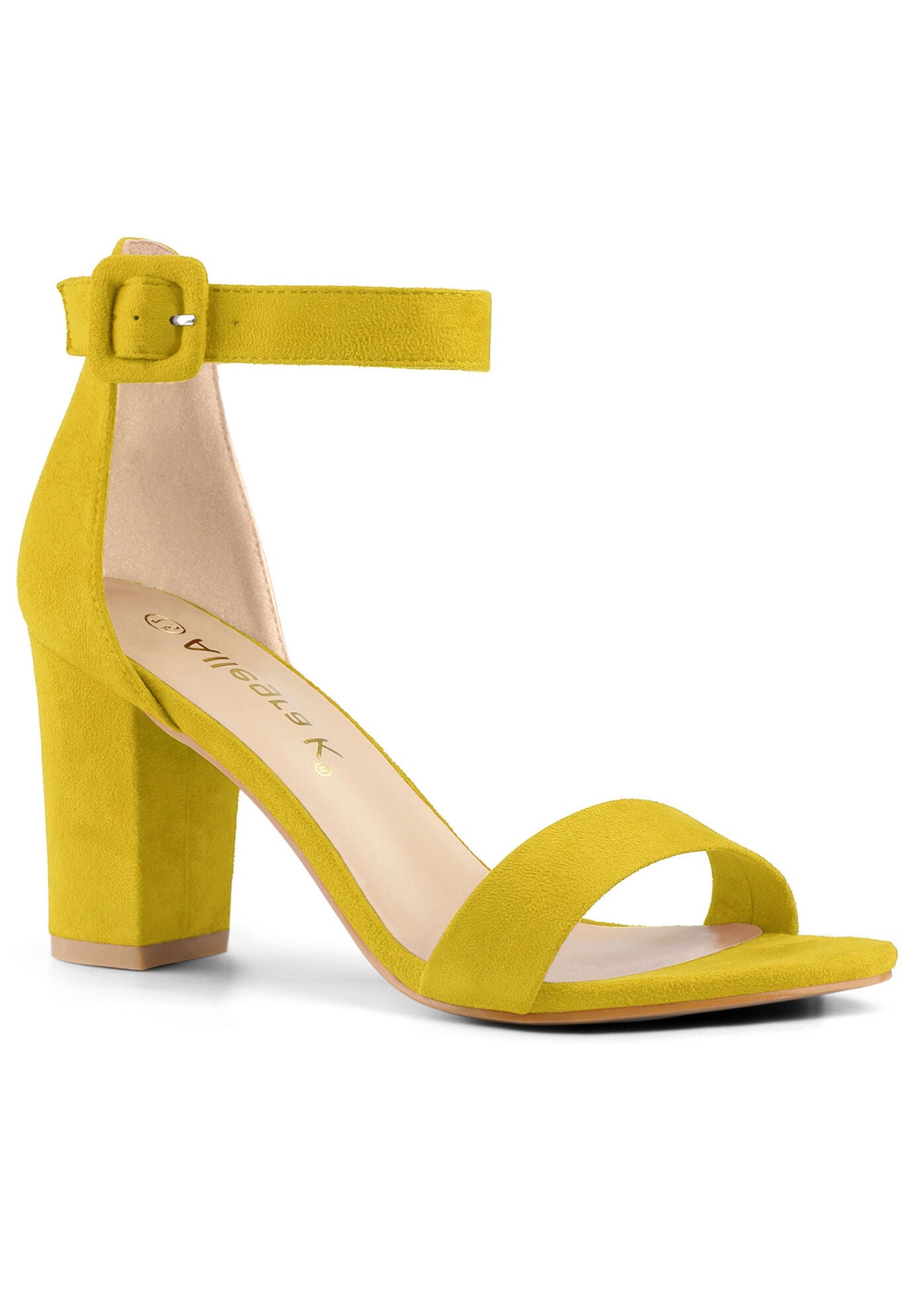 Open Toe Ankle Buckle Strap Block High Heel Sandals, Yellow / Yellow, hi-res image number 0