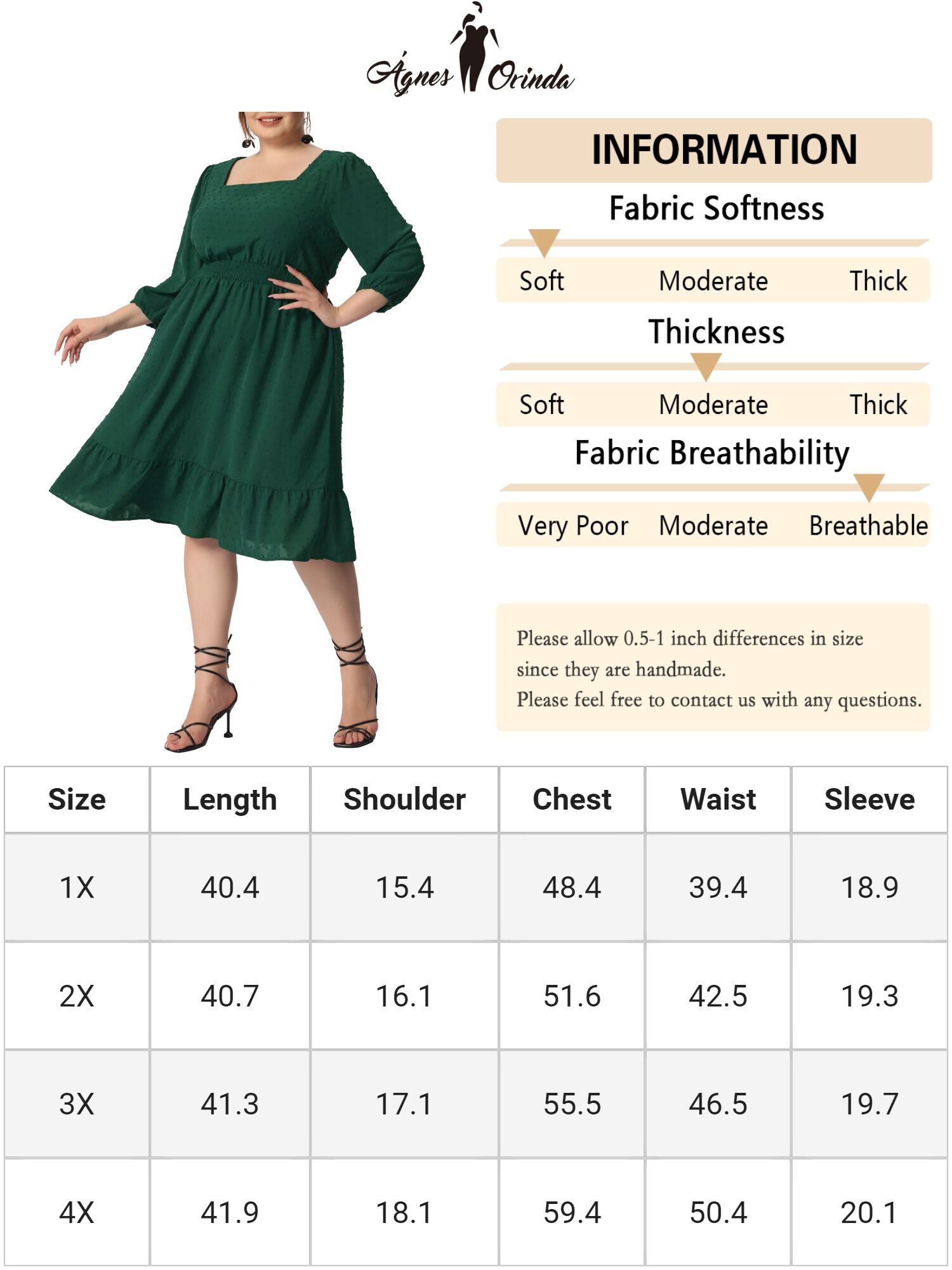 Swiss Dots Bohemian Square Neck Midi Chiffon Dress, Green / Forest Green, alternate image number 4