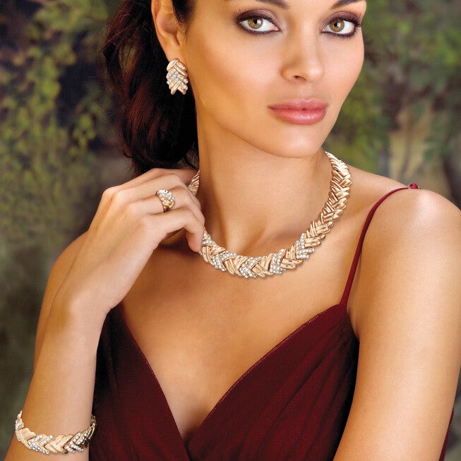 Crystal Goldtone 4-Piece Braided Necklace, Earring, Bracelet Set 18 inches, , alternate image number null