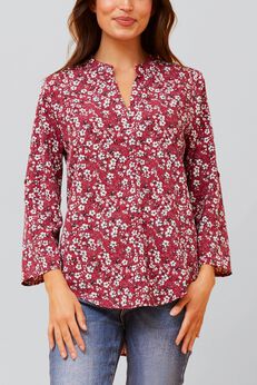 Elie Top Floral Ditsy Print V Neck Blouse Red