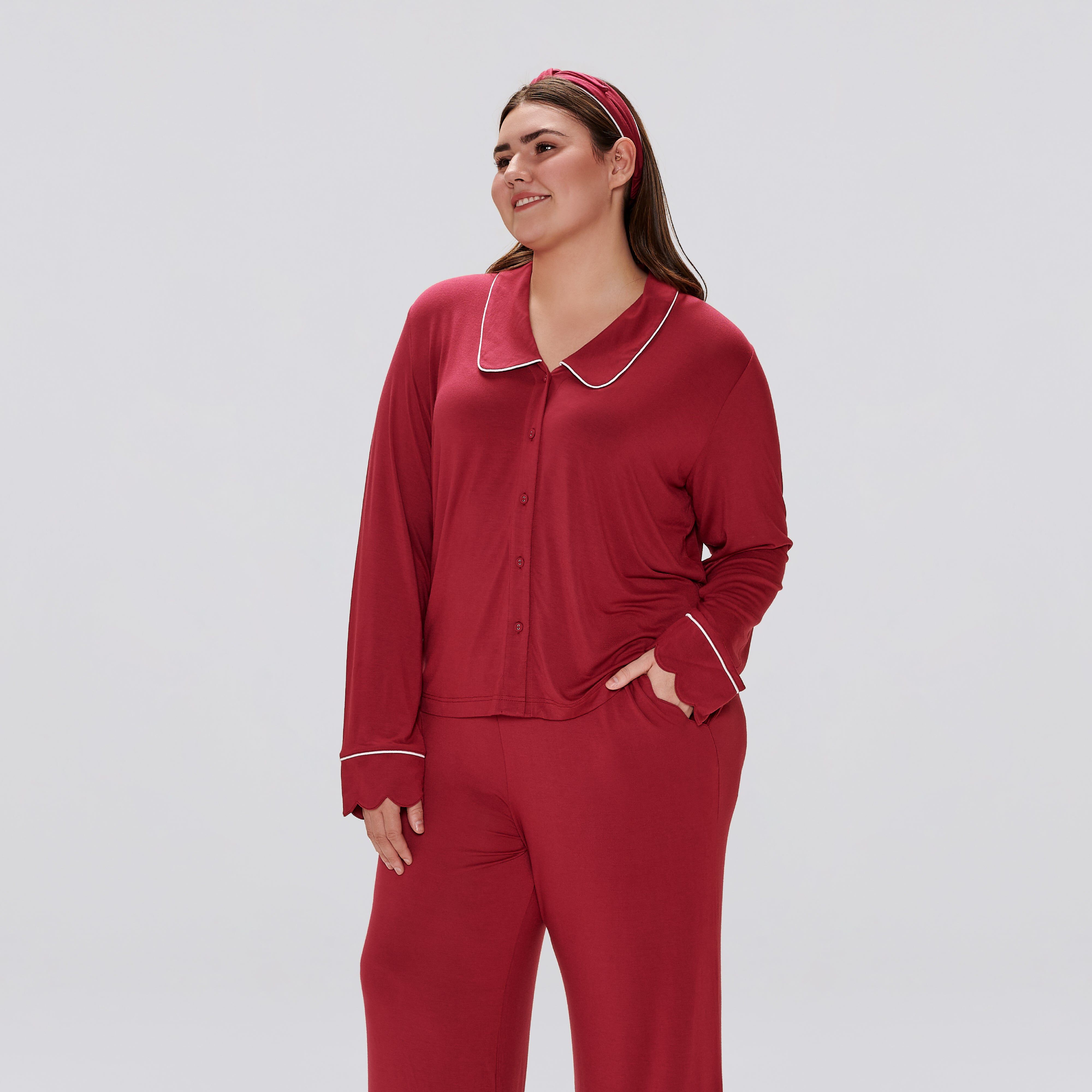 Candace Scallop Long Sleeve Sleep Top, , alternate image number 5