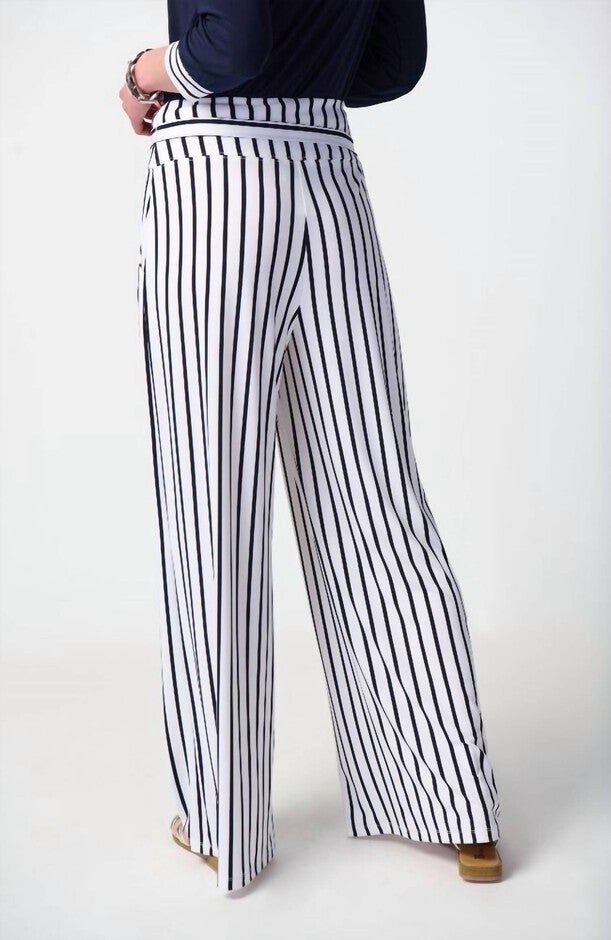 STRIPED KNIT WIDE LEG PANTS IN VANILLA/MIDNIGHT, VanillaMidnight / White, alternate image number null