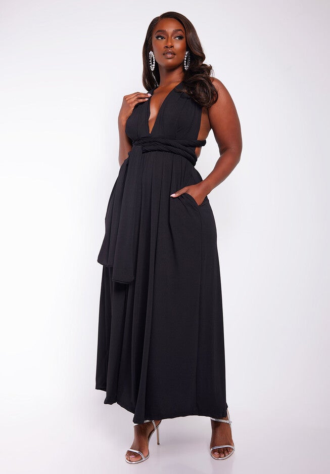 Selene Multiway Maxi Skater Dress W. Pockets, Black / Black, hi-res image number 0