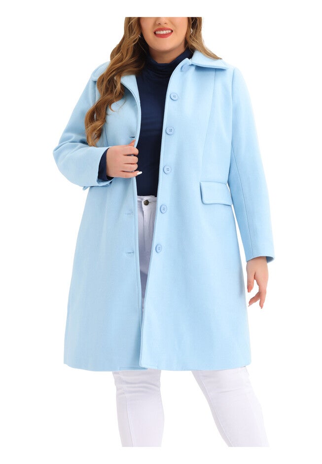 Peter Pan Collar Single Breasted Long Trench Peacoat, Blue / Light Blue, alternate image number 2