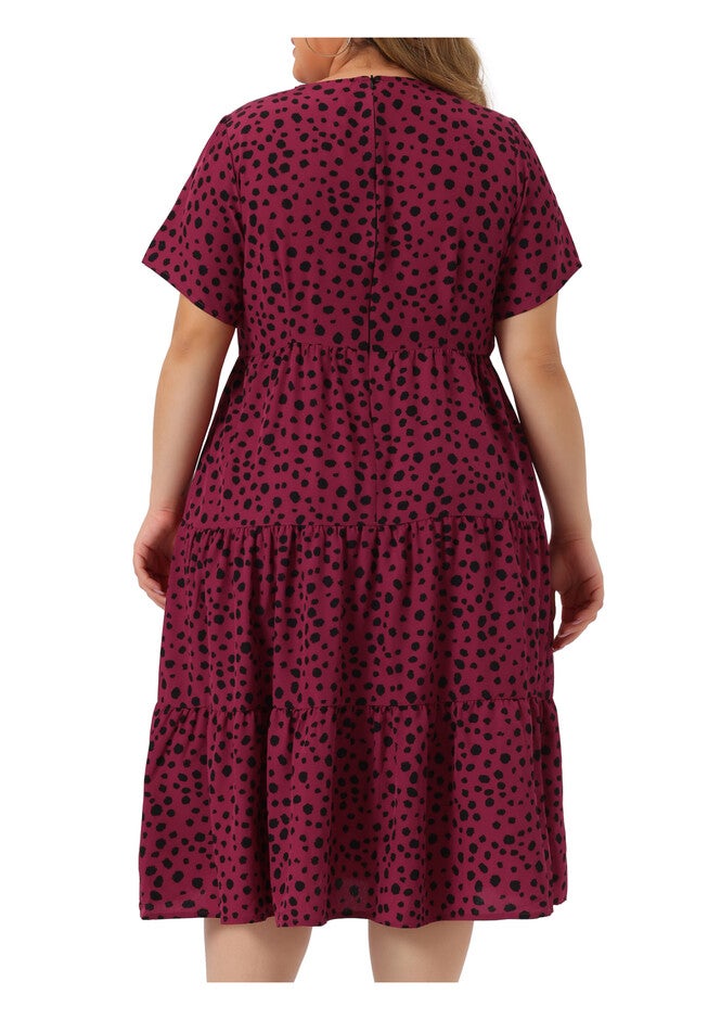 Polka Dots Short Sleeve Midi Layered Dress, Burgundy / Red, alternate image number 3