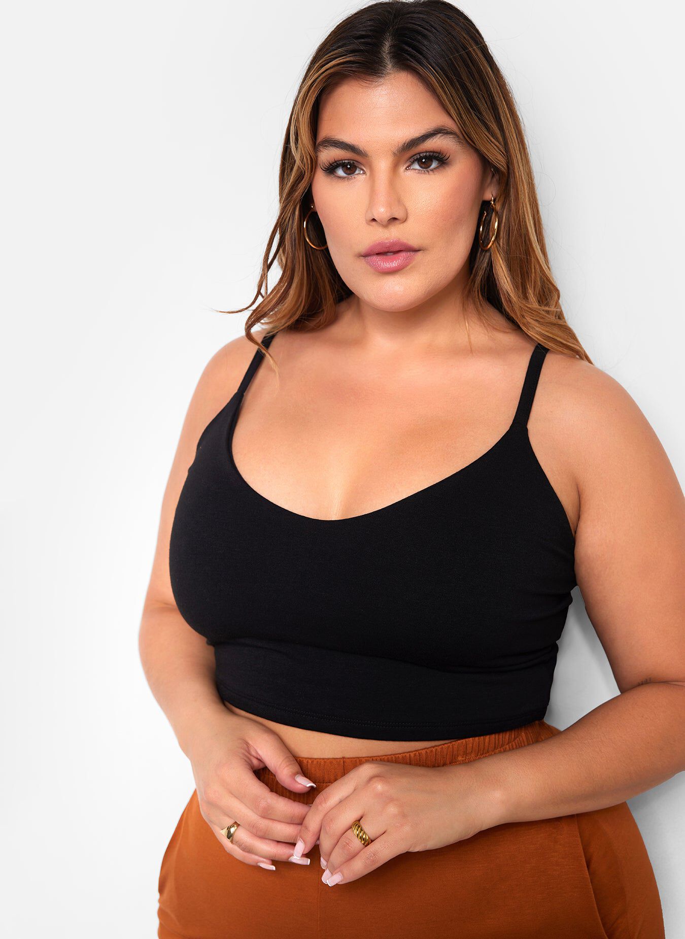 Essential V Neck Strappy Crop Top, Black / Black, hi-res image number 0