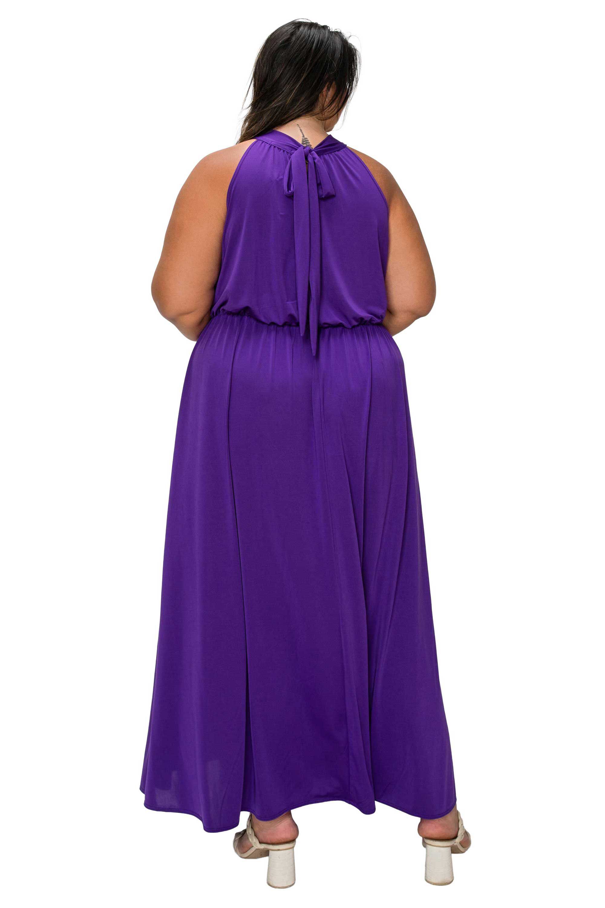 Cassia Halter Neck Dress, Purple / Purple, alternate image number 2