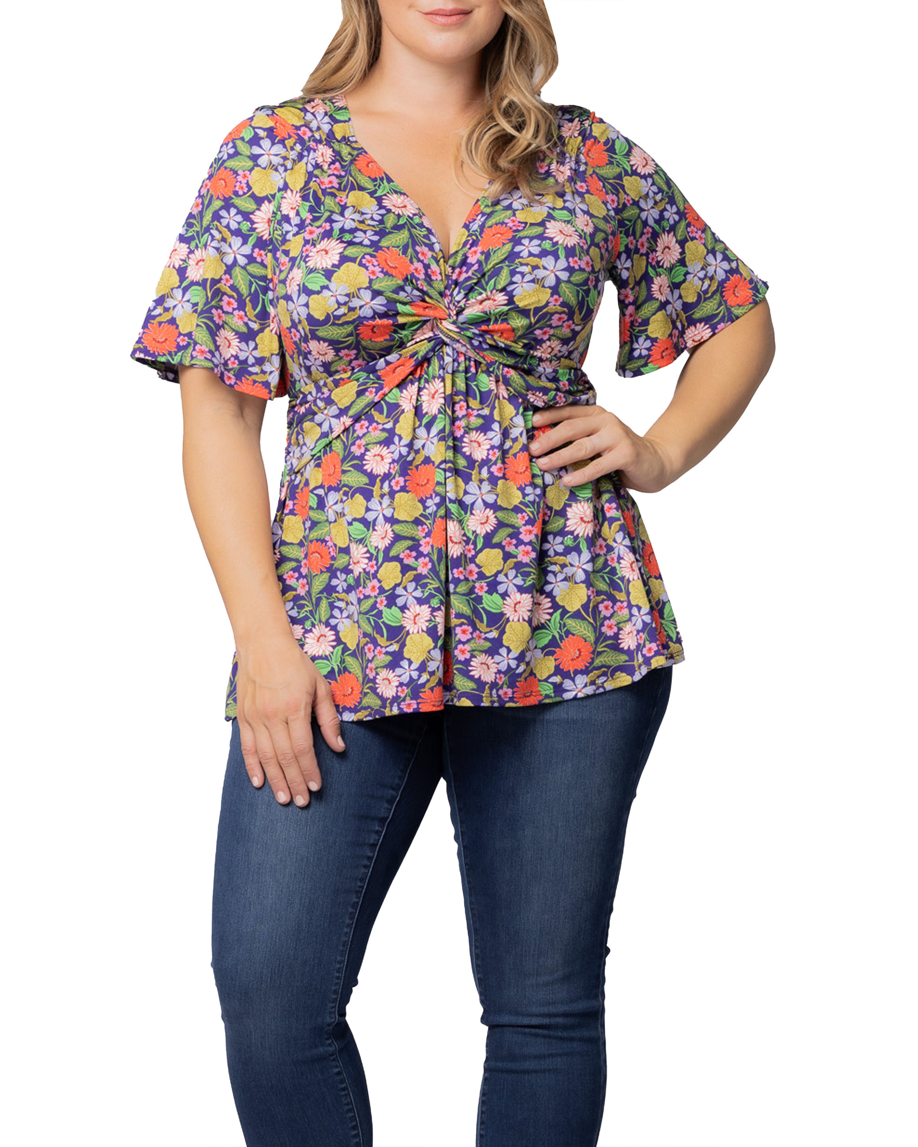 Abby Twist Front Top, VIBRANT GARDEN PRINT / Purple, hi-res image number 0