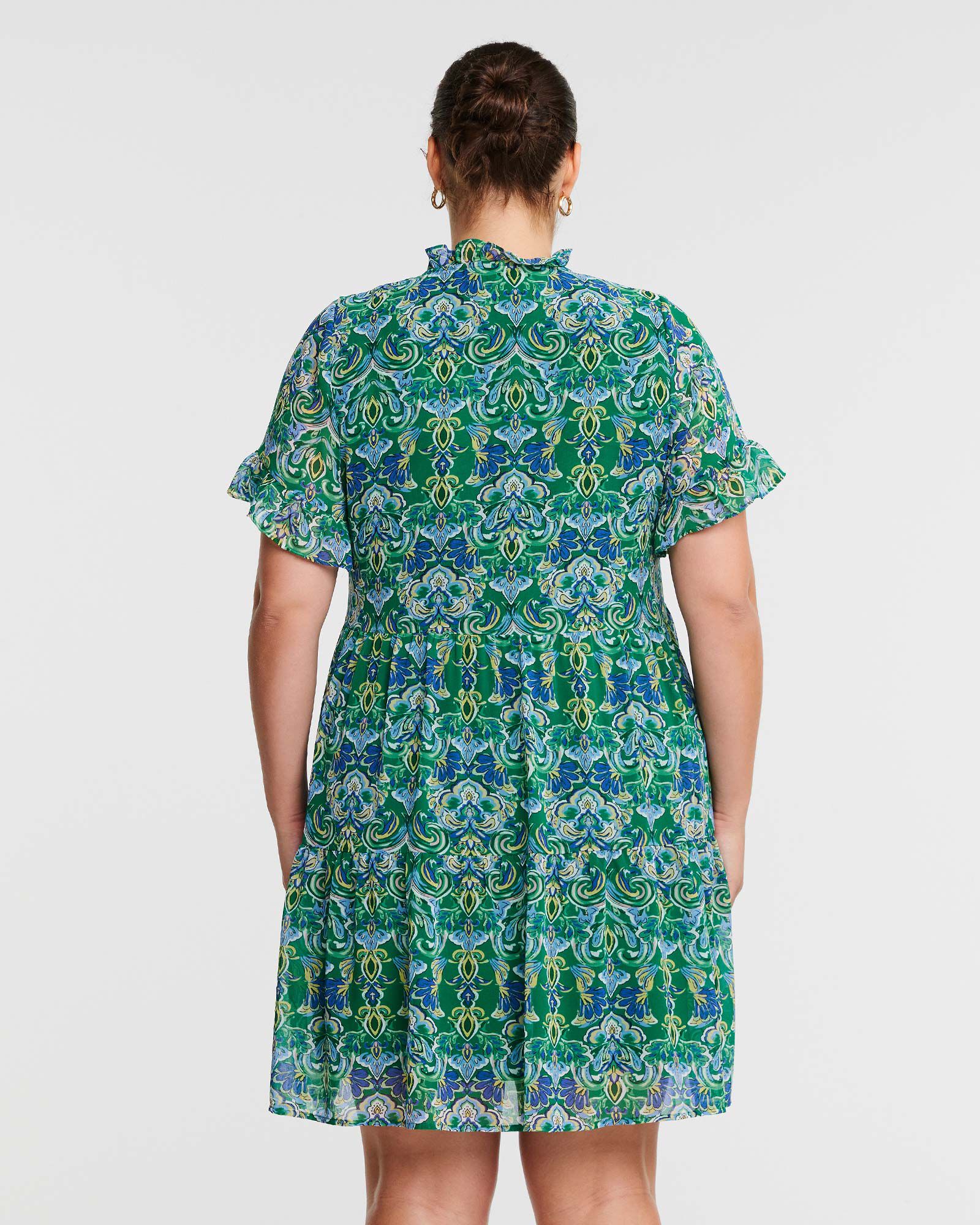 Mandala Green Tiered Mini Dress, , alternate image number 8