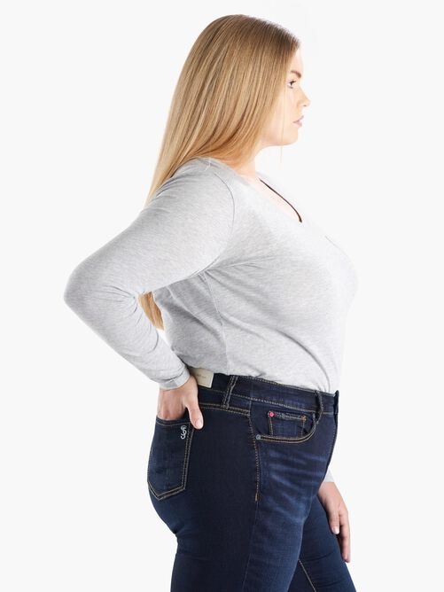 V Neck Long Sleeve T-shirt, HEATHER GREY / Light Grey, alternate image number 1