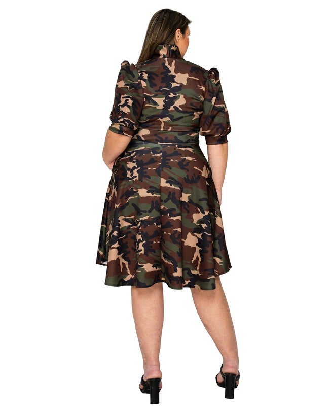 Outlaw Pocket Flare Dress, Camo / Forest Green, alternate image number null