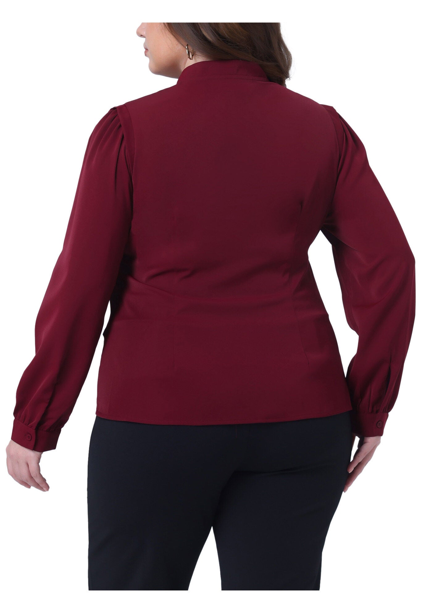 Button Up Notch V Neck Long Sleeve Work Shirt, Burgundy / Burgundy, alternate image number 3