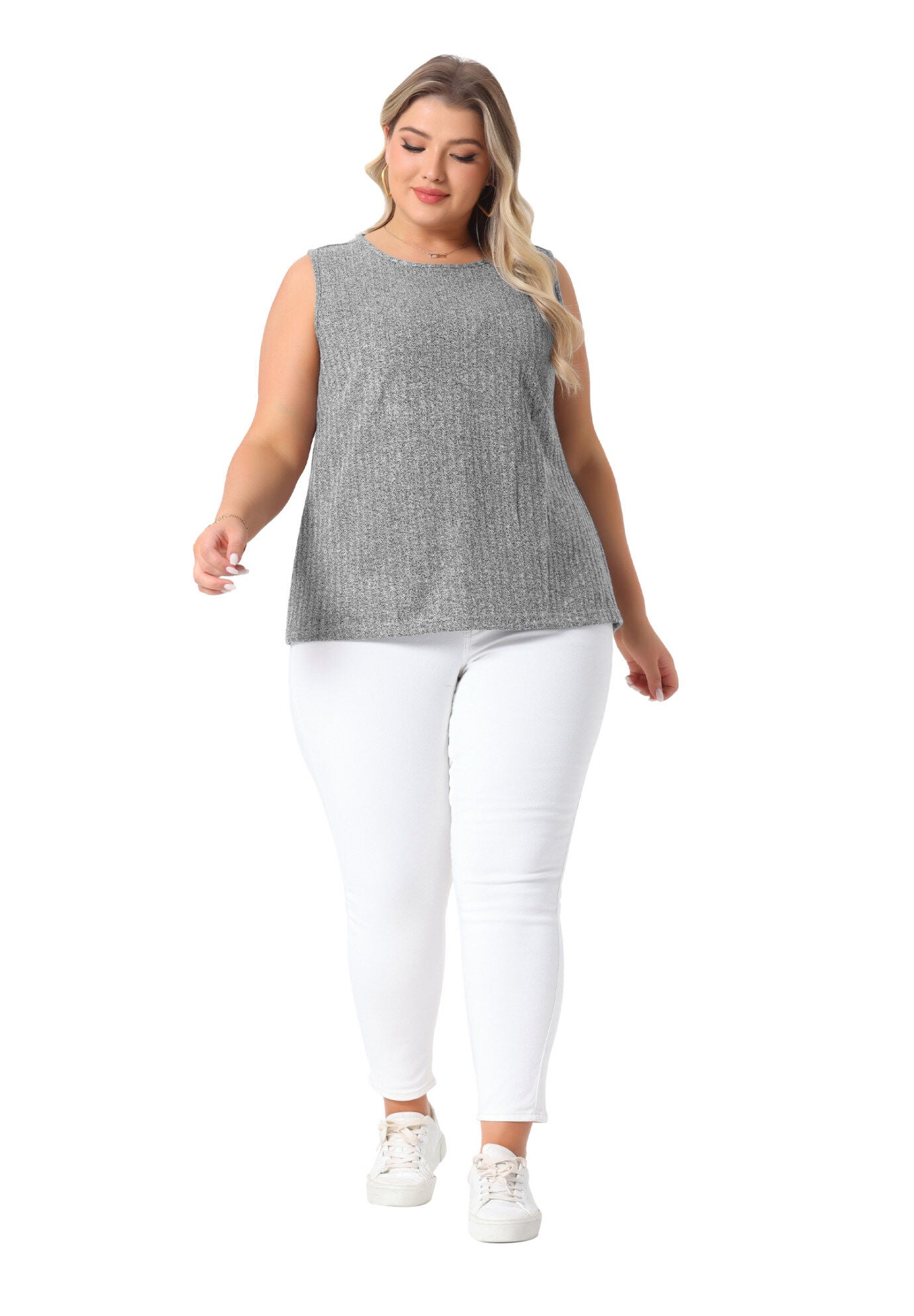 Round Neck Summer Sleeveless Basic Shirt Tank Top, Gray / Charcoal Grey, hi-res image number 0