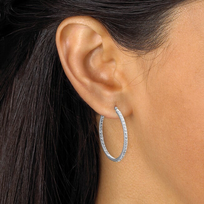 Diamond Fascination Bernish-Set Hoops in Platinum-plated Sterling Silver, White / White, alternate image number 2