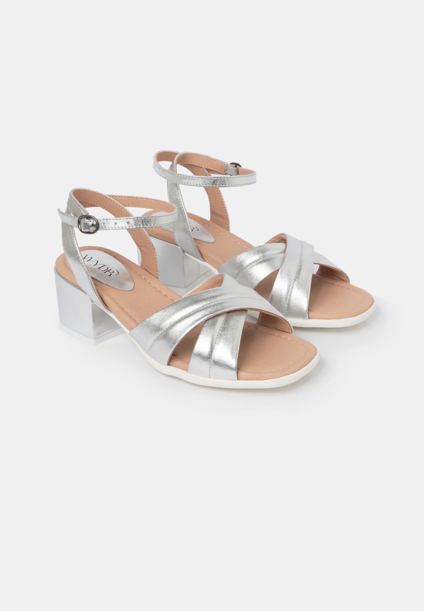 Daphne Block Heel Sandals, Silver / Silver, alternate image number 3
