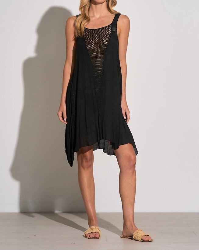 SLEEVELESS CROCHET DRESS IN BLACK, , alternate image number null