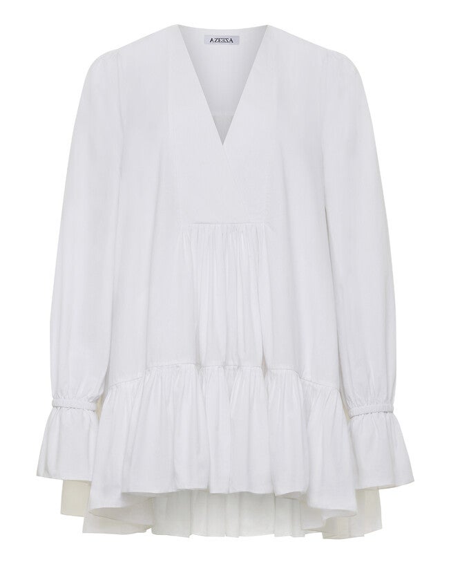 Thistle Poplin Mini Dress, White / White, hi-res image number 0