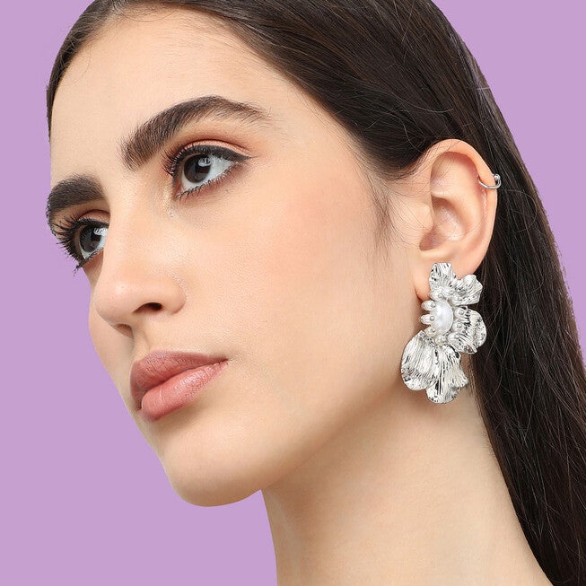 SOHI Women Silver Coloured Drop Earrings, Silver / Silver, alternate image number null