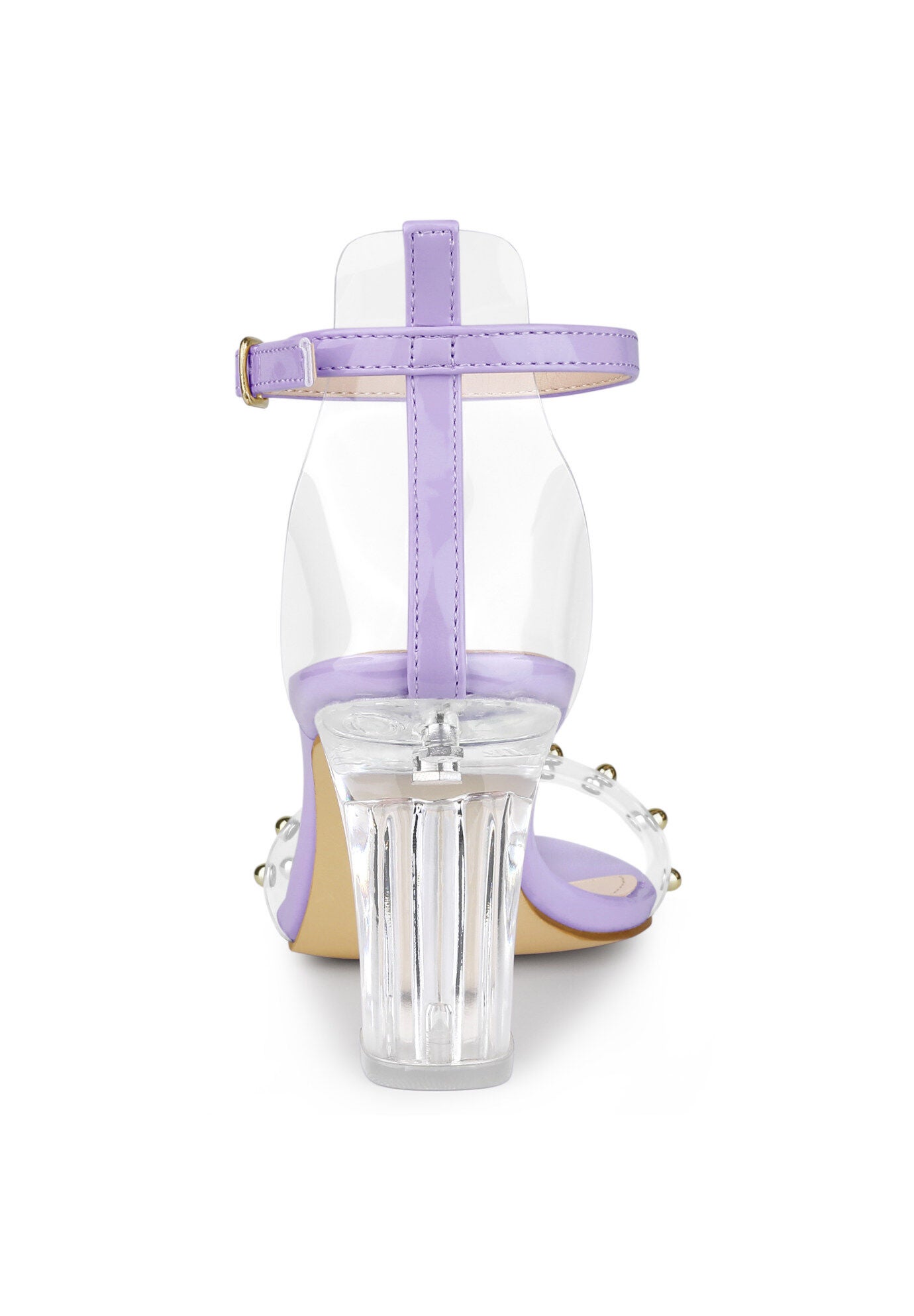 Clear Block Heel Ankle Strap Heeled Sandals, Light Purple / Purple, alternate image number 2