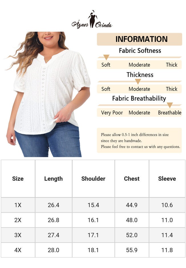 Hollow Casual V Neck Short Sleeve Summer Blouse, White / White, alternate image number 4