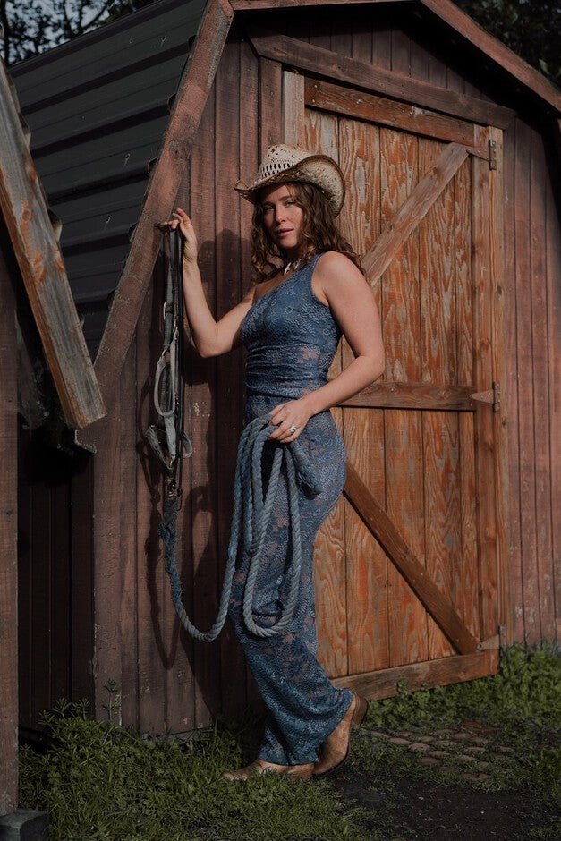 Carolina Lace One-Shoulder Top, Steel Blue / Dusty Blue, alternate image number 4
