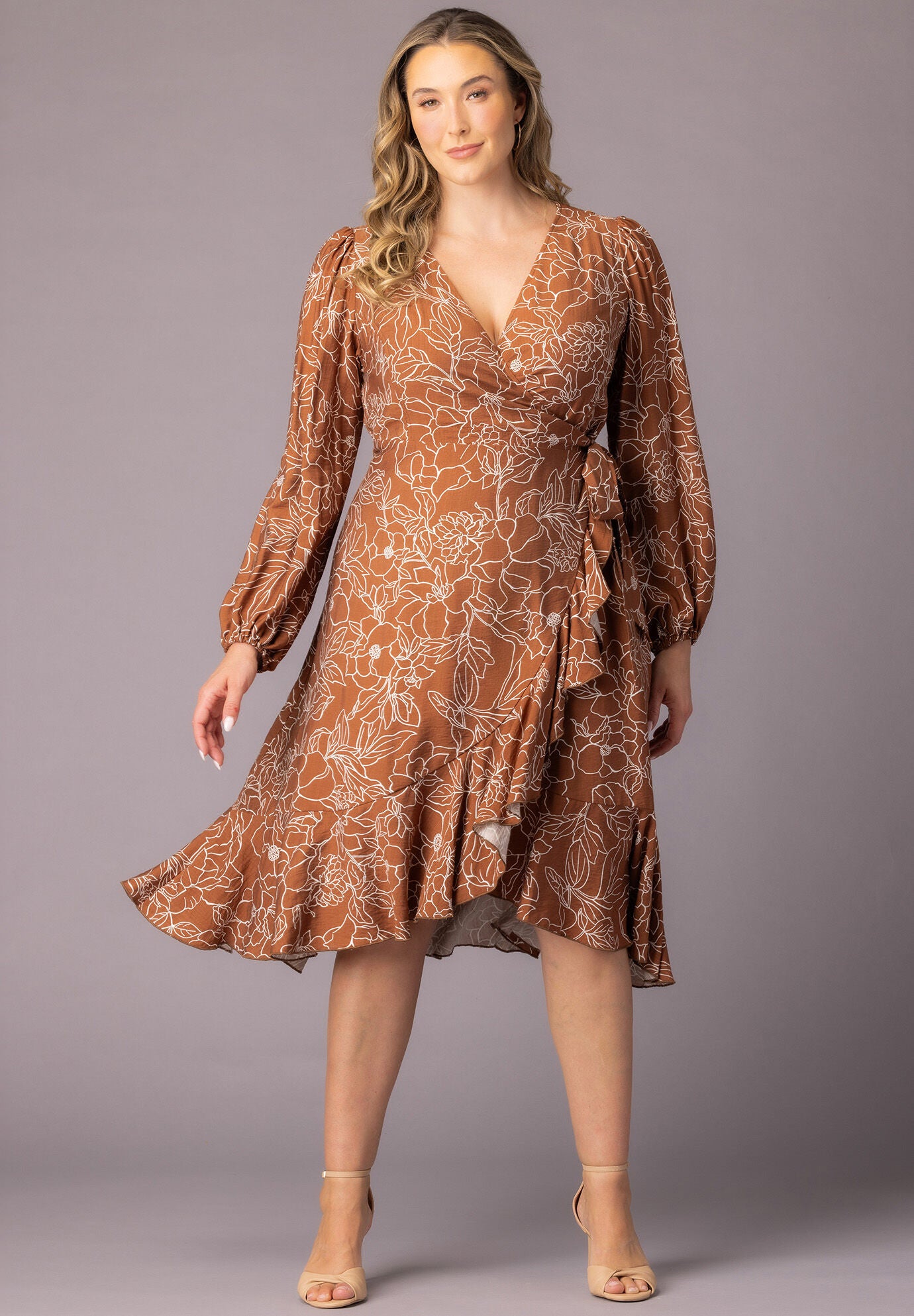 Julia Wrap Dress, Chocolate Floral Print / Brown, alternate image number 5