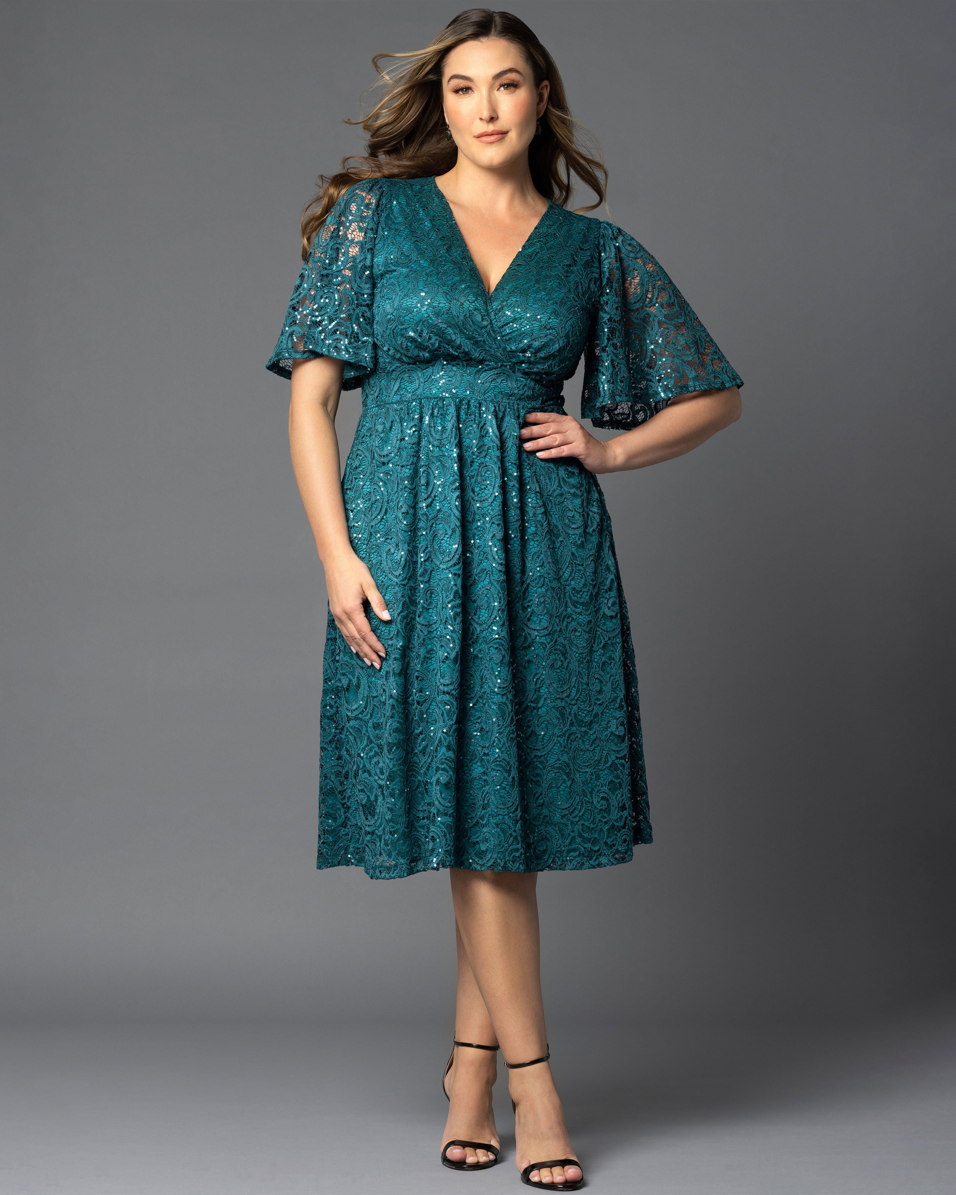 Starry Sequined Lace Cocktail Dress, TEAL TOPAZ / Teal, alternate image number 1