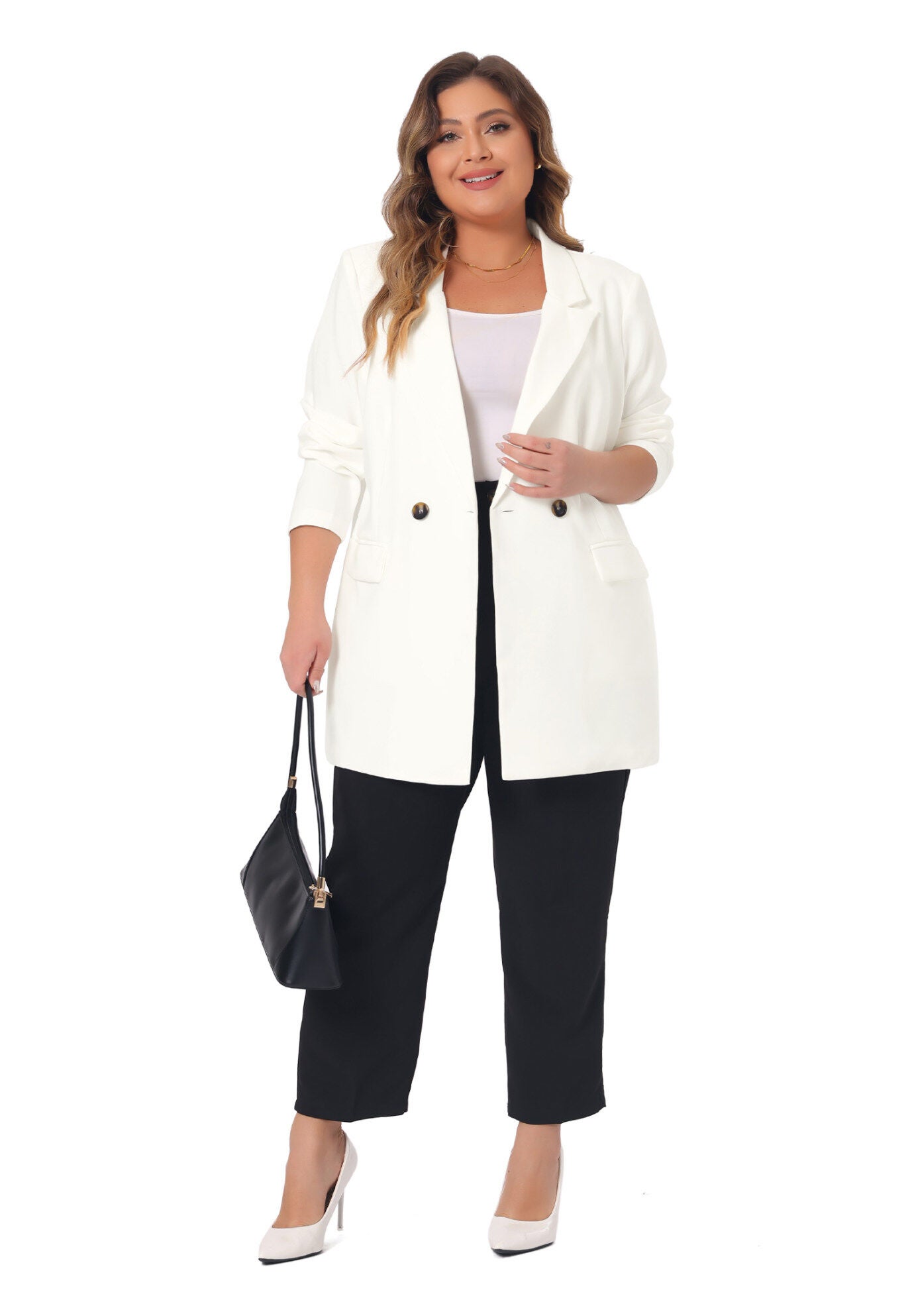 LAPEL BUTTON OFFICE WORK BLAZER, White / White, hi-res image number 0