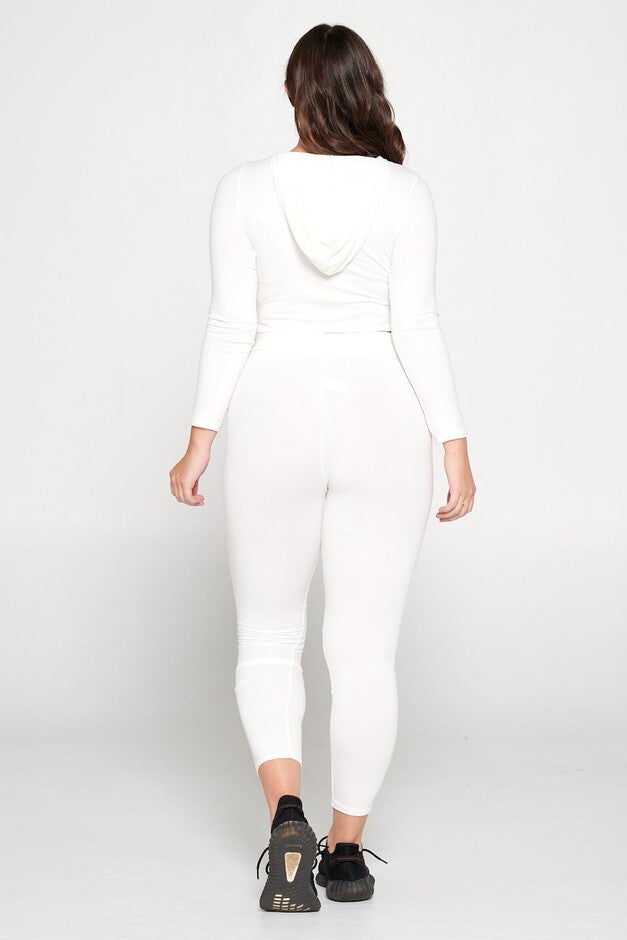 Crop Pullover Hoodie and Sweatpants Set, Off White / White, alternate image number 3