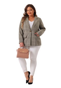 PLAID NOTCHED LAPEL CASUAL BLAZER