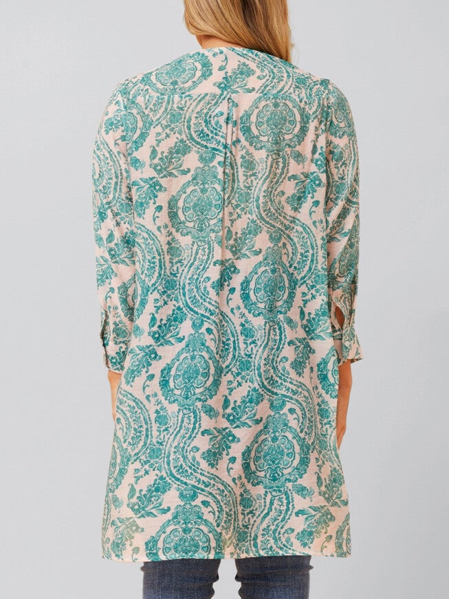 Cezanne Tunic Shirt Dress Semi-Sheer Paisley Print, Green / Light Green, alternate image number 1