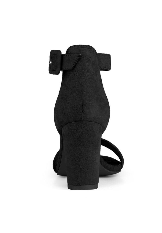 Open Toe Ankle Buckle Strap Block High Heel Sandals, Black / Black, alternate image number 2