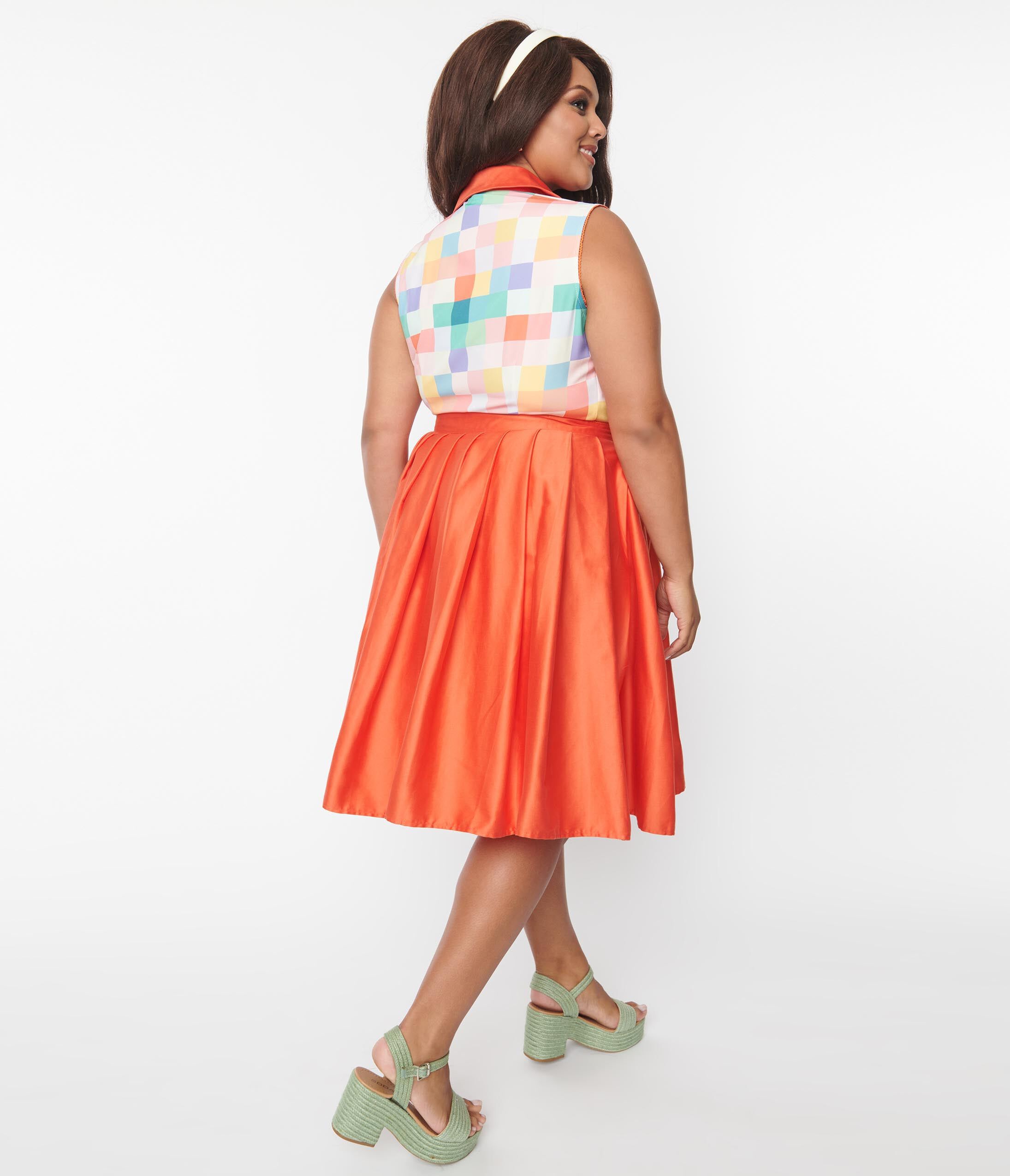 Unique Vintage Orange Collins Wrap Swing Skirt, Orange / Orange, alternate image number 3