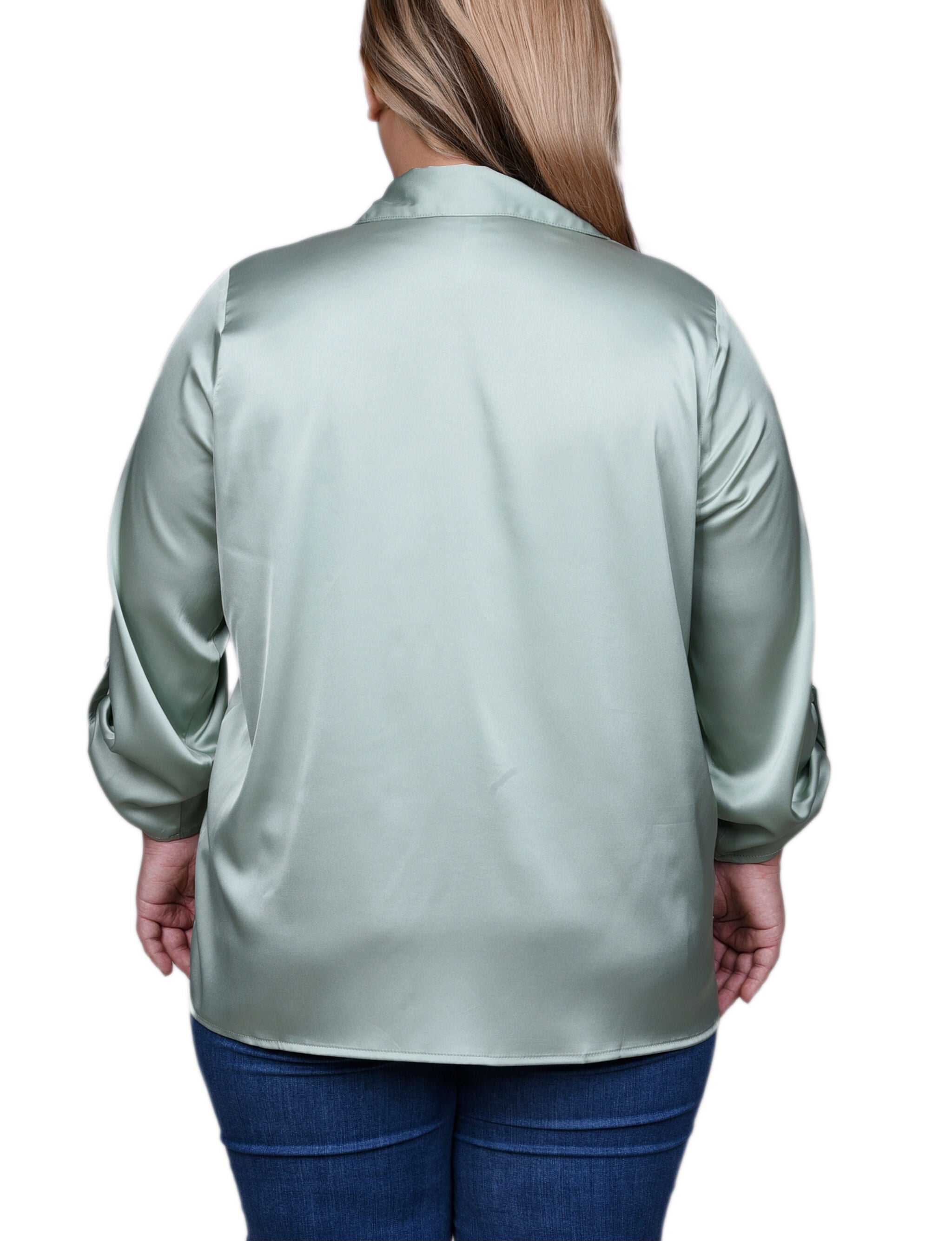 3/4 Sleeve Roll Tab Satin Blouse, , alternate image number 3