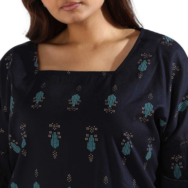 Women Floral Design Casual Tops, Navy / Navy, alternate image number 3