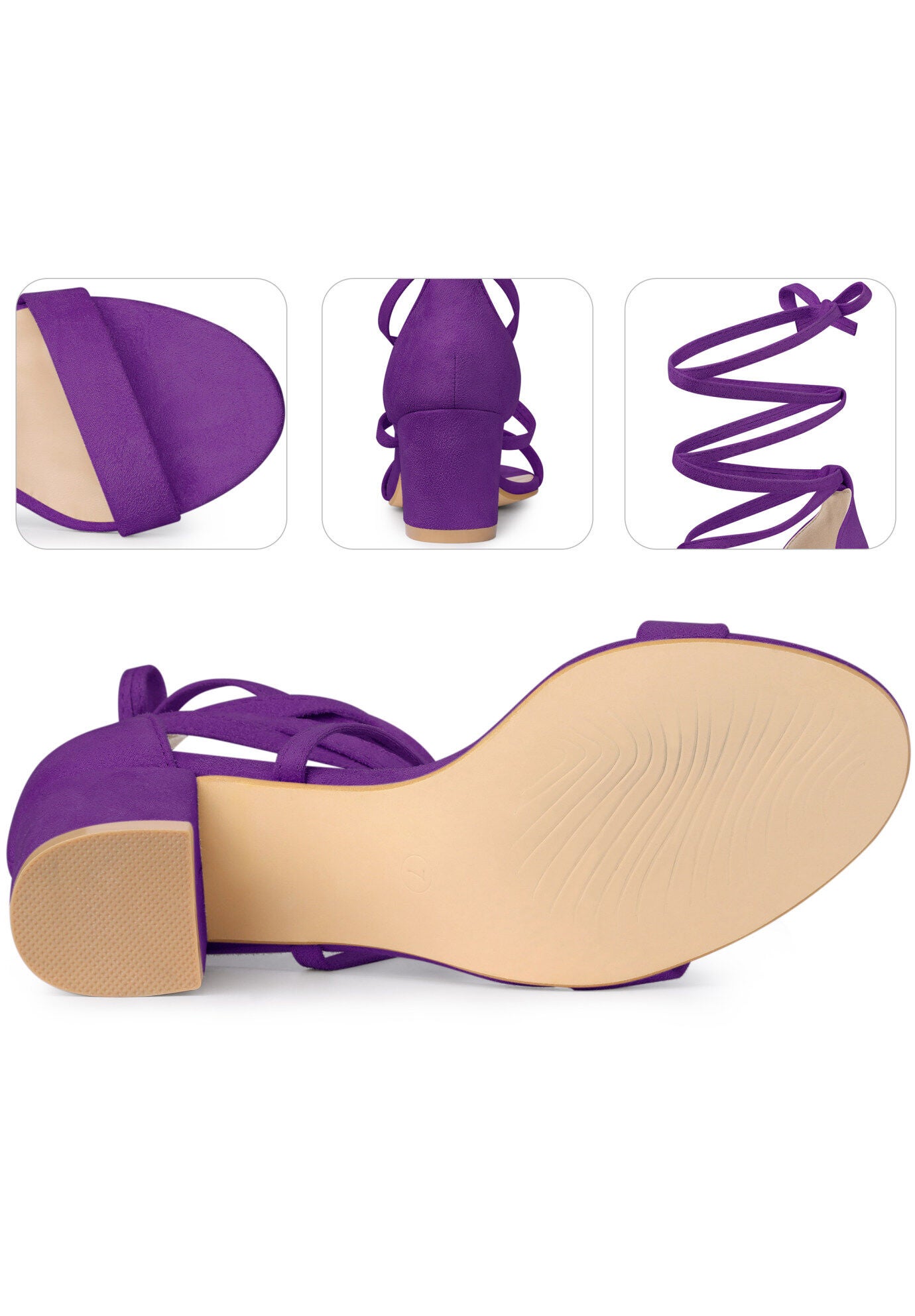 Lace Up Heels Chunky Heel Sandal, Purple / Purple, alternate image number 2
