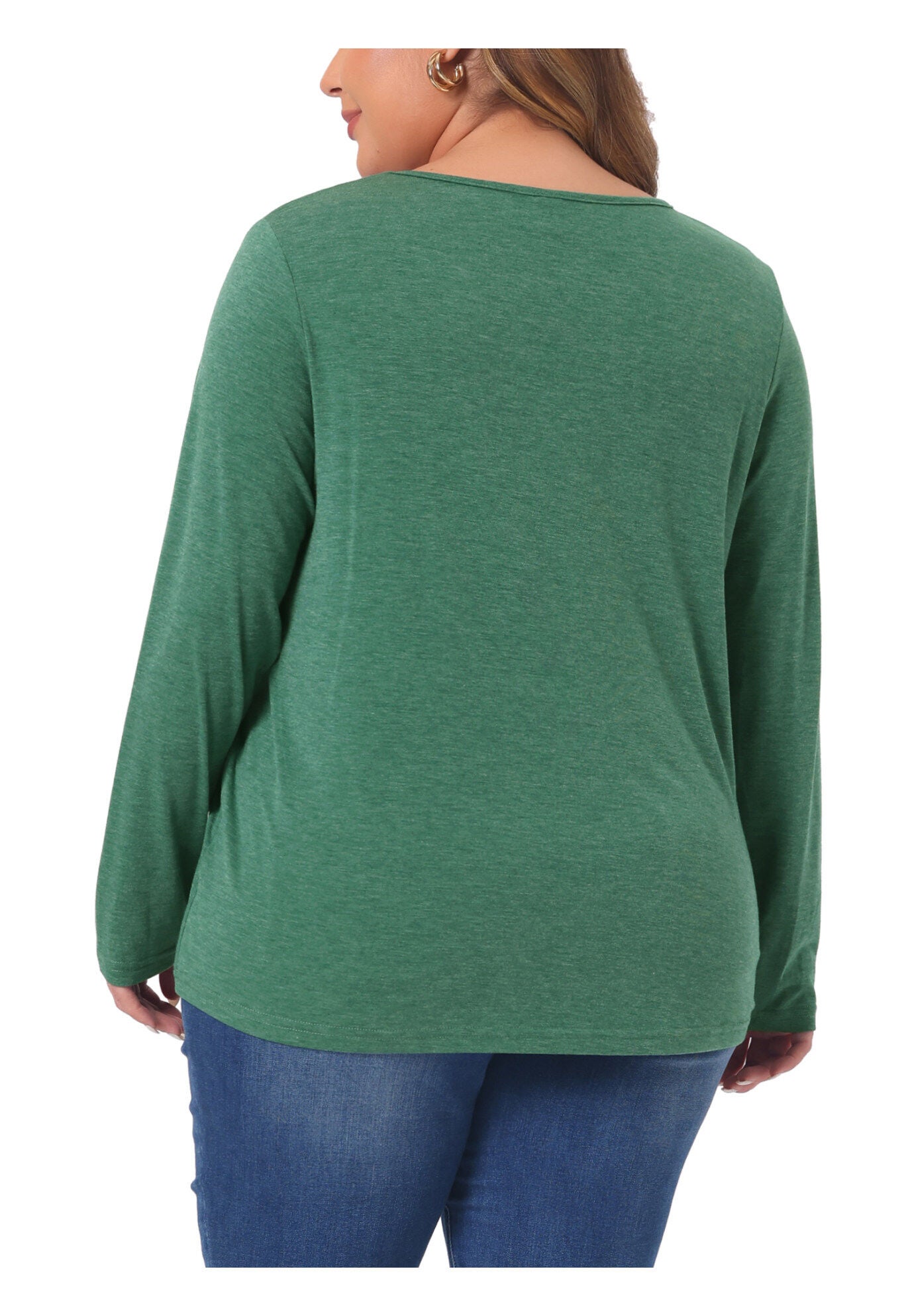 Casual Top Button Front Long Sleeve Tee, Green / Hunter Green, alternate image number 4