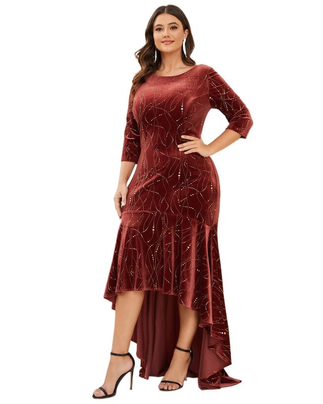 Women's Stylish Bodycon High-Low Velvet Party Dress, , alternate image number 7